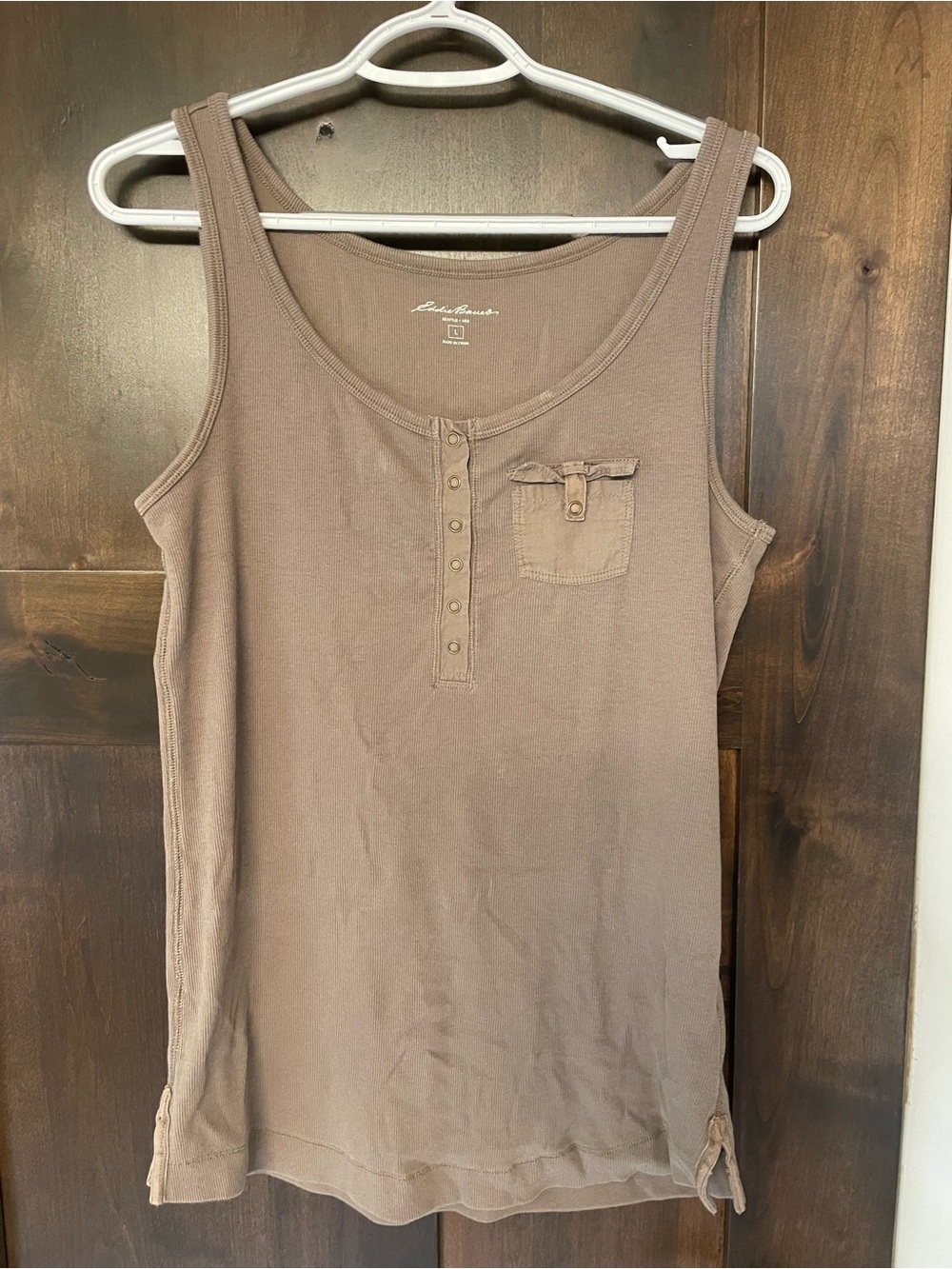 Eddie Bauer Ribbed Sleeveless Henley Tank in Taupe